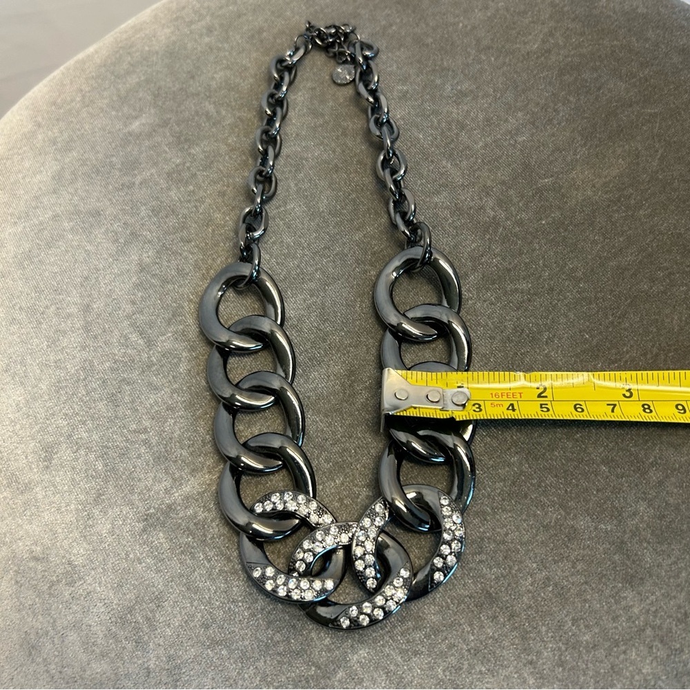 R.J. Graziano Gunmetal Silver tone Chrome chain link chunky necklace rhinestone - Picture 6 of 8